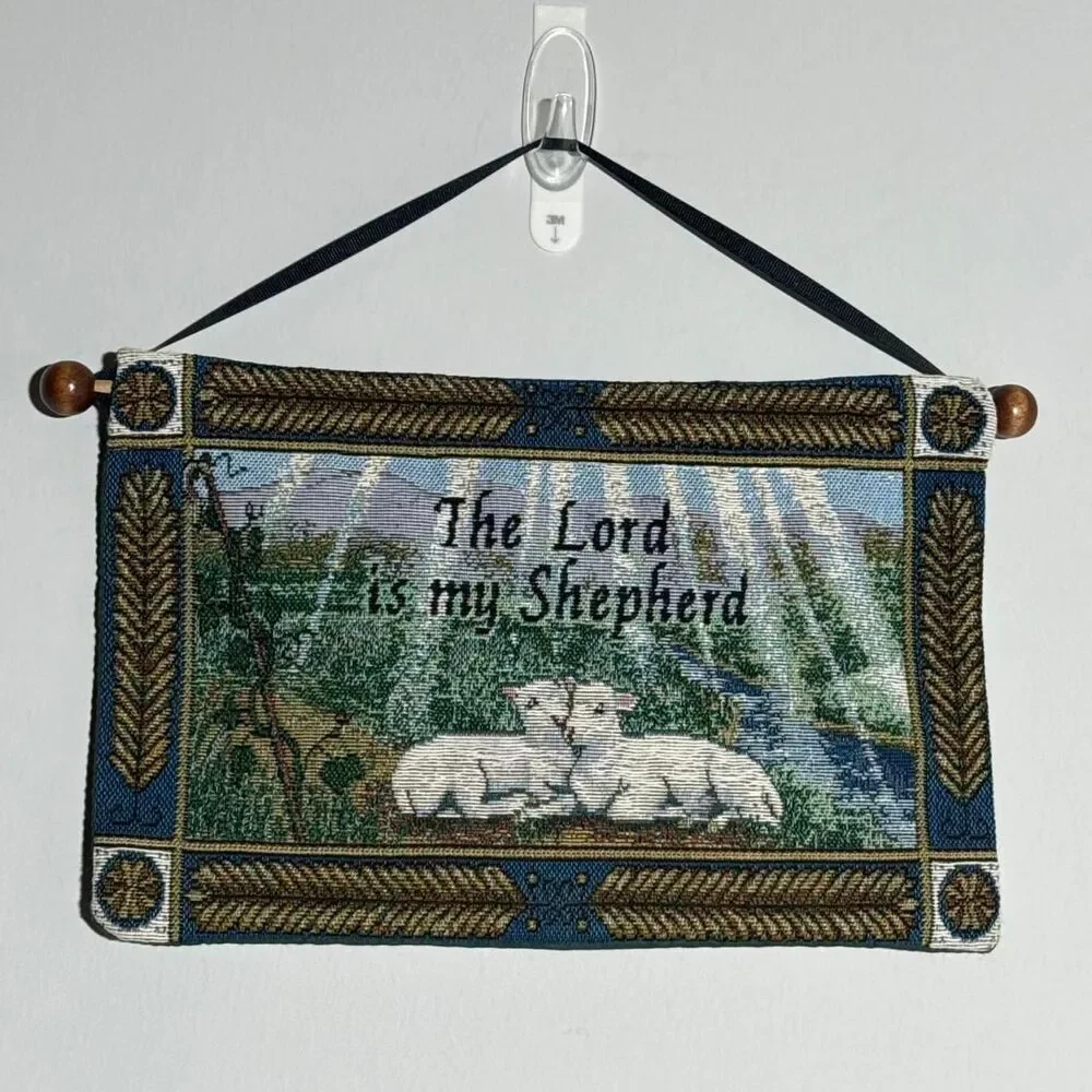 The Lord is My Shepherd Psalm 23 cotton woven tapestry needlepoint wall hanging